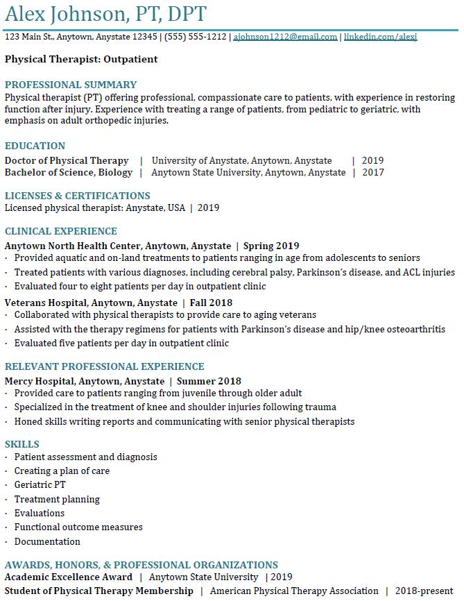 physical therapy resume example - final product